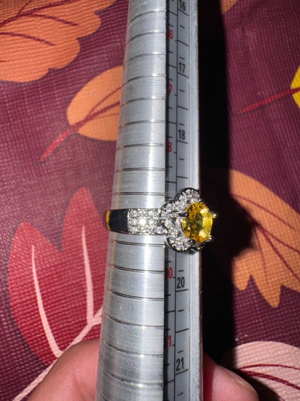 White Gold Filled Yellow CZ Flower Ring - Picture 2 of 6